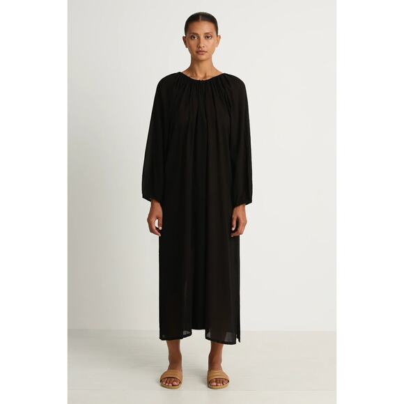 NWT Mikoh Aniwa Maxi Dress Night Gauze 100% Cotton Long Sleeve V neck 3 L - Picture 2 of 7